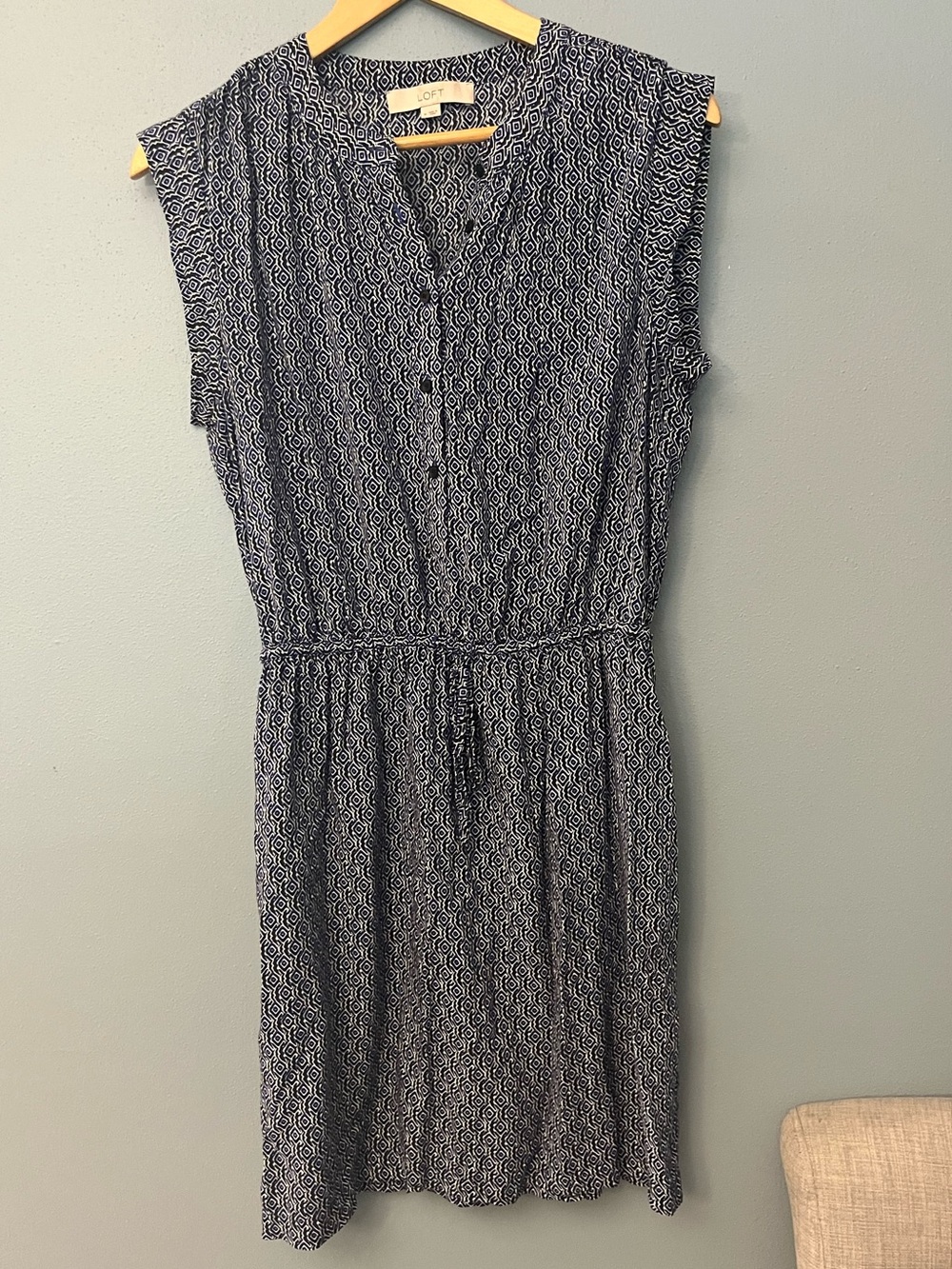 LOFT Geometric Knee Length Dress with Drawstring Waist
